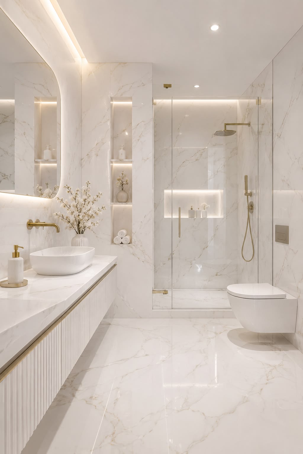 Hotel-Style Bathroom Suite with Floating Quartz Counter & Soft-Close Drawers #9